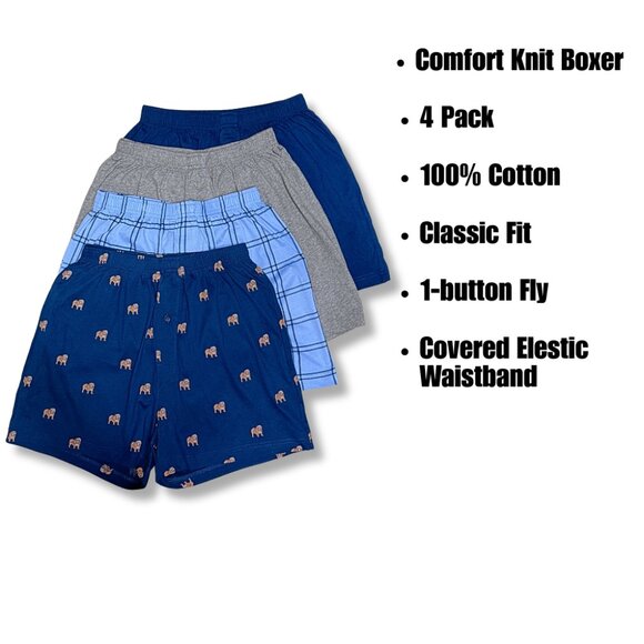 Stafford Men's Knit Boxer Shorts 4-Pack 100% Cotton Boxers Breathable Underwear - Picture 3 of 11